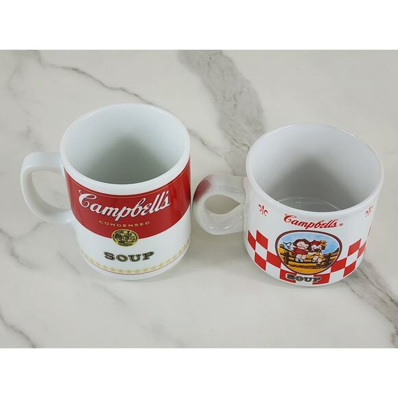 Campbell's Soup Cup Coffee Mug Teacup 10oz 8oz Porcelain 2000 Kids x2 Vintage - Picture 9 of 16
